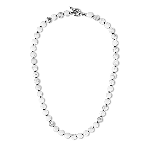 GAVU Collier Perle Homme, Collier Howlite Homme, Fermoir OT en Acier Inoxydable, 50cm