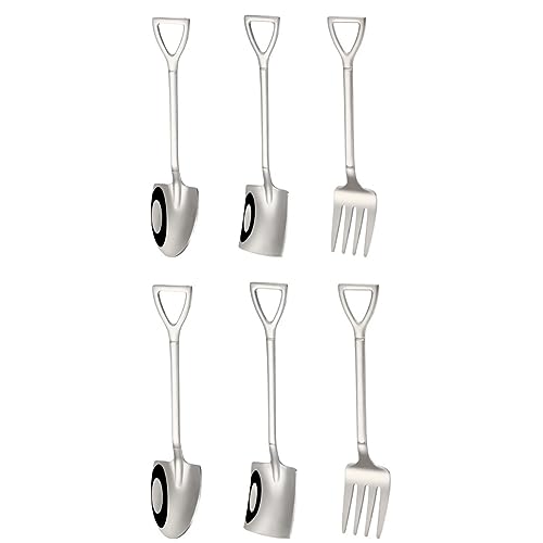 ONTRJIYG 6 Pieces Small Shovel Spoon Fork Stainless Steel Dessert Spoons Ice Cream Fruit Spoons for Home Kitchen Restaurant （Gold and Silver） (Silver)