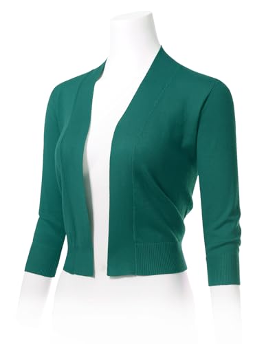 Image of Allsense Women's 3 /4 Sleeve Cropped Shrug Cardigan | Classic Bolero, Open-Front, Lightweight Soft Fine Knit Cover Up