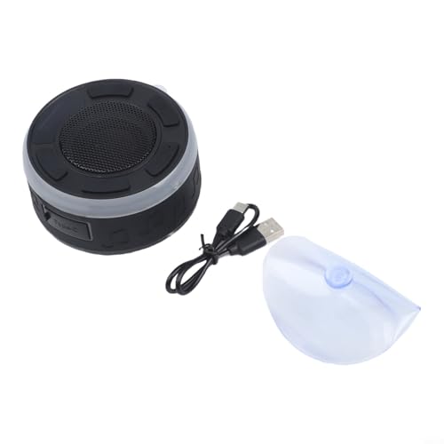 babominimer IPX7 Waterproof Shower Speaker with RGB Lights, Wireless 5.1 Portable Bathroom Radio, 360° Sound, FM Radio, Detachable Suction Cup, 1100mAh(Black)