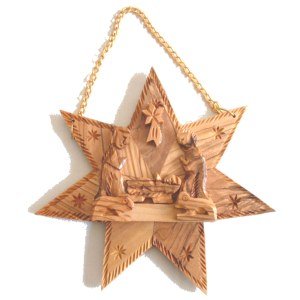 Holylandmarket Terre Sainte marché de Crèche de Noël en Bois d'olivier dans Une pièce Unique à l'intérieur étoile de Bethléem (14,5 cm ou 14 cm Diamètre)