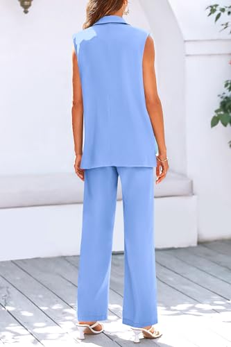 Image of PRETTYGARDEN Women's 2 Piece Outfits Sleeveless Suit Vest and Wide Leg Pants Business Casual Blazer Sets