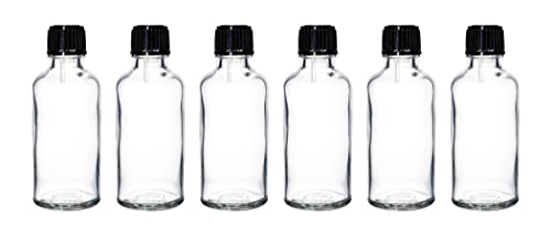 Image of nsb herbals 50 ML Clear /Transparent Round Empty Glass Bottle + Euro Dropper + Black Cap, Refillable, Leak Proof For Essential Oils, DIY Perfumes (Pack of 6)