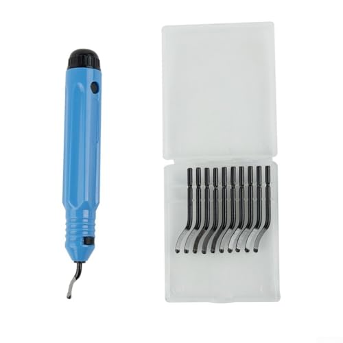 NB1100 - Mango de desbarbado con 10 BS1010, herramienta de desbarbado giratoria de 360° para acero, aluminio y plástico, color azul