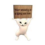 Gatito Que revienta la ansiedad, tu ansiedad es una azada mentirosa, Figuras de Gato de Apoyo Emocional Hechas a Mano, Divertida Figura de Gato Bailando (White)