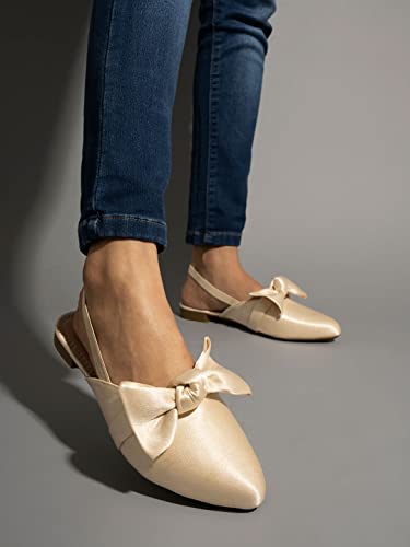 Image of Shoetopia Women's Flat Sandals - Stylish Slingback Slip-On Bally with Bow Design, Comfortable Casual & Party Footwear