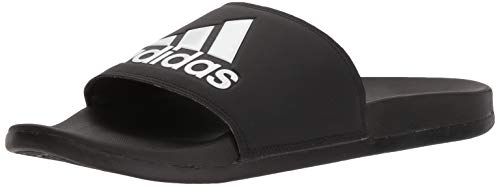 adidas Men's Adilette Comfort Slide Sandal, Black/Black/White, 12