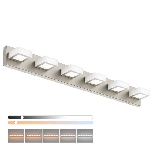 Image of Ralbay Brushed Nickel Bathroom Lights Fixtures Dimmable 5 Color Temperature Acrylic Modern Vanity Lights for Bathroom Brushed Nickel-5 CCT 40.4 inch