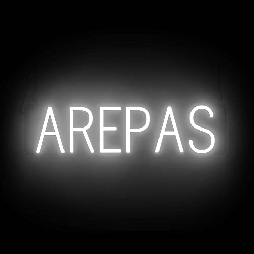 Image of SpellBrite LED Neon AREPAS Sign for Business - White, 24 inch x 6 inch | Ultra-Bright Click-Together Signage for Restaurants, with Visibility from 500 Feet - 8 Animations, 6 Brightness Settings