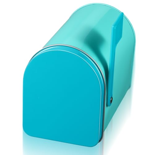 Tandefio 1 Pack 5 x 3 Tinplate Mailbox Toy Mini Tin Small Decorative Tiny Mailbox DIY Craft Gift for Boys and Girls Greeting Card Classroom Party Prize Supply (Cyan)