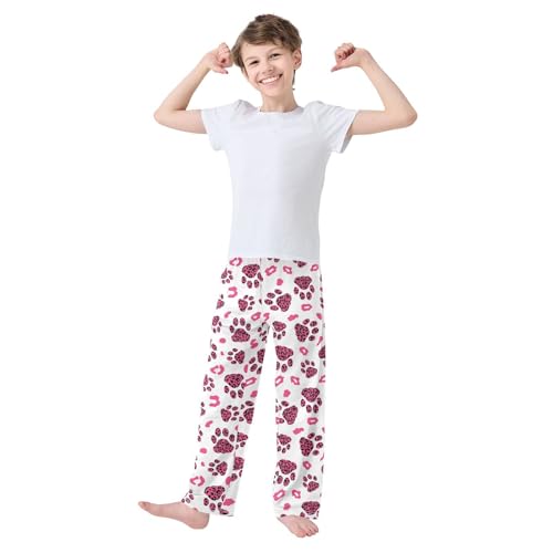 Leopard Print Paw Print Boys Long Pants Soft Trousers Elastic Waist Kids Lounge Bottoms with Pockets S-XL2