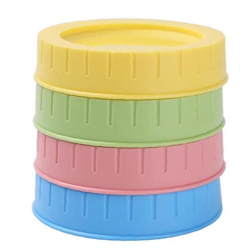 Zonster 4pieces Wide and Regular Colored Plastic Mason Jar Lids with Silicone Gasket and Colored Plastic Storage Caps Compatible with Mason Canning Jars, Multicolor, 70mm