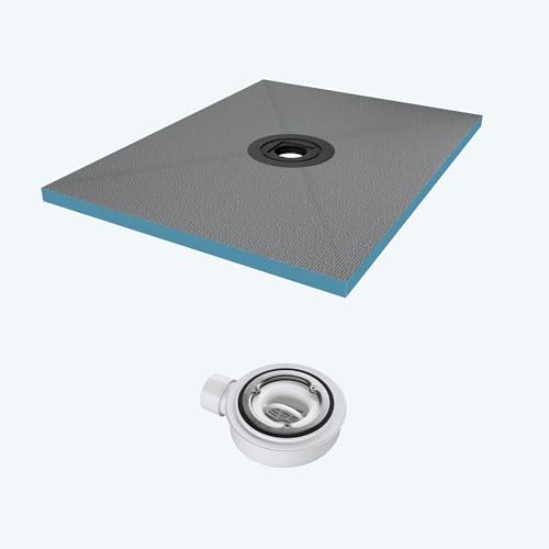 doporro Duschelement befliesbar mit Gefälle 75x120x4cm in Beton Grau Duschboard inkl. Ablaufgarnitur Zuschneidbar waagerechter Ablauf bodeneben und barrierefrei einbaubar XPS