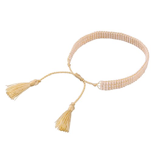 KELITCH レディース バングル タッセル ビーズ ブレスレット ハンドメイド ロープ コード ベージュ