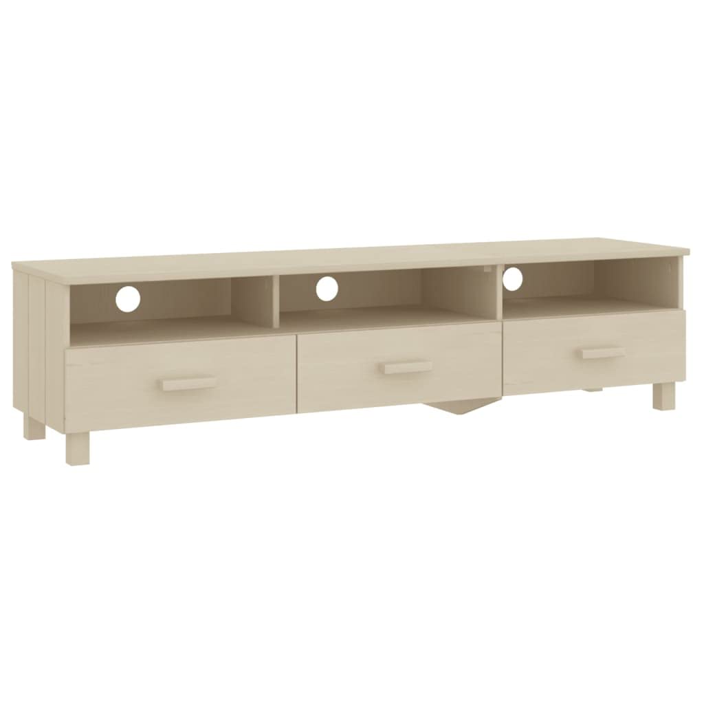 Support TV en Bois de Pin Massif HAMAR au Style Noble Marron Miel