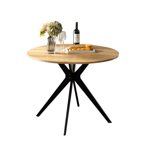 FURNISH - Mesa de conferencias redonda de roble y negro, resistente, de madera y metal, diseño compacto y profesional, ideal para reuniones de equipo en la oficina y proyectos de 100 x 100 x 75 cm
