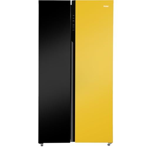 Image of Haier 602L, 3-Star, Vogue 100% Convertible Fridge Space, Expert Inverter 2-Door Side by Side Refrigerator, (HRS-682KYG, Black Yellow Glass)