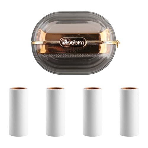 Tabanzhe Travel Lint Roller Set-Portable Mini Double Sided Lint Roller with Hand Strap Sticky Lint Roller Pet Hair Remover with 5 Refills for Dust Fuzz Fur Travel Household