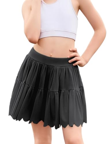 Perfashion Girls Tennis Skirts Ruffle Athletic Skort Tulle Pleated Skirt with Shorts Pockets 4-13Y