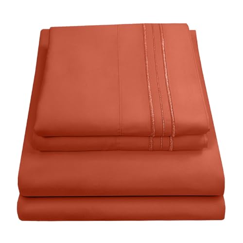 Image of Queen Size Bed Sheets - Breathable Luxury Sheets with Full Elastic & Secure Corner Straps Built In - 1800 Supreme Collection Extra Soft Deep Pocket Bedding Set, Sheet Set, Queen, Rust