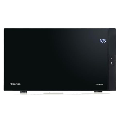 Hisense H25MOBS4HGI - Microondas Digital con Grill 25 Litros, 1000W, Inverter Expert, Descongelación Rápida, Calentamiento Uniforme, Silencioso, Revestimiento Cerámico, Cristal Premium, Modo ECO