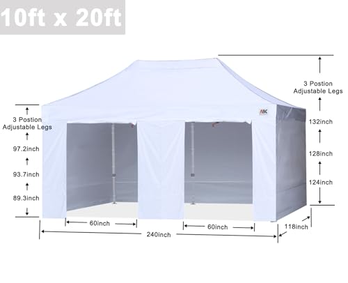 ABCCANOPY Easy Pop Up Canopy Tent with Sidewalls 10X20 Commercial -Series,White