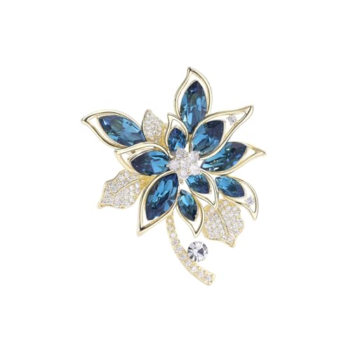 Sparkling Rhinestone Flower Brooch Pin Premium Blue Purple Crystal Flower