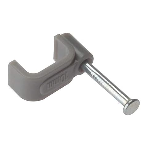 ForgeFix Cable Clips - Flat | 1.50mm | Grey Plastic Clip, Zinc Plated Nail | Box 100 Cover