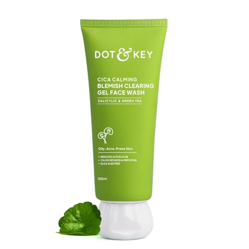 Dot & Key CICA Face Wash for Acne Prone Skin, 2% Salicylic Acid with Green Tea | For Oily & Sensitive Skin | Sulphate Free for Men & Women | Oil Contr
