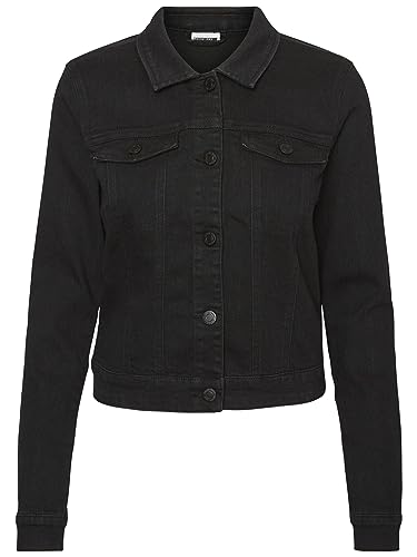 NOISY MAY Women's Nmdebra L/s Wash Denim Jacket Noos, Black (Black Black), 12 (Size: Medium)