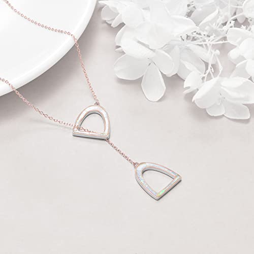 YFN White Opal Horse Gift Jewelry - 925 Sterling Silver Simple Double Horse Strirrup Lariat Necklace for Women4