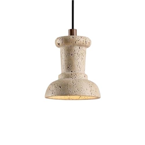 Natural Travertine Stone Pendant Light Hand Carved E26 Base Brass