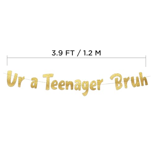 Image of Sterling James Co. Pre-Strung Ur a Teenager Bruh Gold Glitter Banner - Funny 13th Birthday Decorations for Teen Boys and Girls - Birthday Party Supplies and Gifts