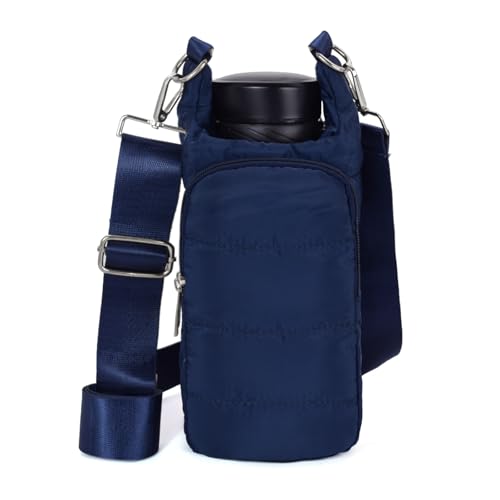 Image of KAMEILONG Puffer Water Bottle Holder Quilted Sports Pouch Bag with Adjustable Shoulder Strap Flask Sling Bag