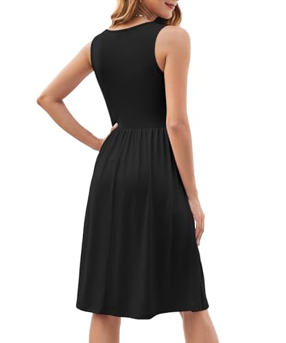 Image of KUOTAI Womens Summer Dresses Sleeveless Casual Loose Swing Button Down Midi Dress V-Neck Flowy A-Line Sundress