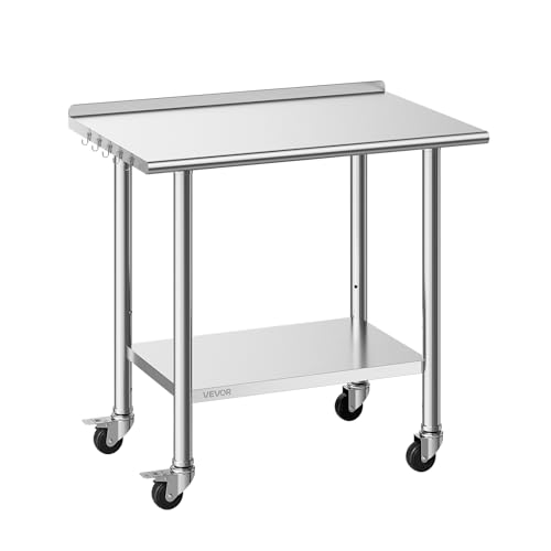VEVOR Table de Travail Cuisine Professionnelle, Table Centrale INOX 91,5x61 cm 2 Niveaux, pour Préparation Café Hôtel Restaurant, Poste de Travail en Acier...
