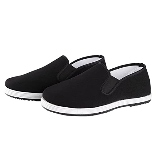 Men's Old Beijing Chinese Traditional Cloth Shoes,Comfortable and Breathable Handmade Casual Cloth Shoes Kung Fu Shoes,Black Bottom,10.5