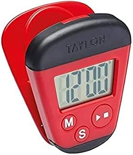 Taylor Kitchen Timer, Professional Portable Digital Timer with Memo Clip and Magnetic Back, Stopwatch Function, Red & Black