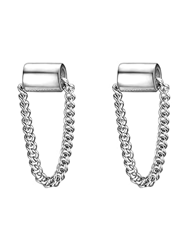 Minimalist Circle Earrings with Chain Dangle Earrings 925 Sterling Silver Stud Earrings