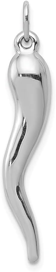 DEWBERRY 10k White Gold Italian Horn Charm Pendant (Weight: 0.5 GM, Length: 34.56 MM, Width: 4.86 MM)