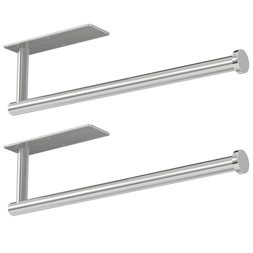 Image of Paper Towel Holder - Self-Adhesive or Drilling, Brushed Nickel Wall Mounted Rack - SUS304 Stainless Steel Kitchen Roll Holder Under Cabinet (2 Pack)