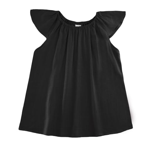 Girl's Dresses Cotton Linen Ruffle Sleeve A-Line Cute Midi Casual Sundress 2-6 Years