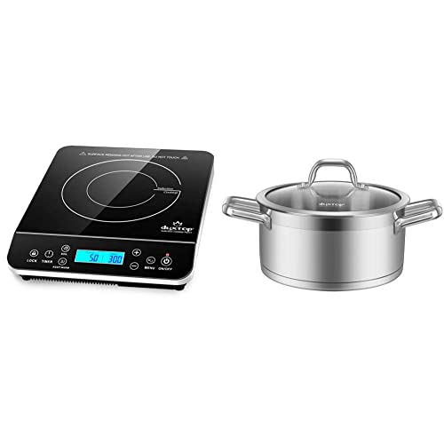 Duxtop Portable Countertop Burner Hot Plate with LCD Sensor Touch - 1800 Watts, Silver & Professional Stainless Steel Cookware Induction Ready Impact-bonded Technology
