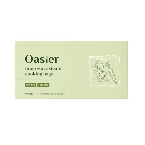 Oasier Microwave Steamer Cooking Bags, 50 Count, Healthy Oil-Free Steaming for Vegetables, Fish & More, BPA-Free Steam Cooker Pouch - 7
