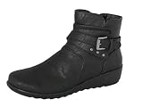 Talon compensé de 5 cm Cushion Walk Bottines Noires à Talons Compensés pour Femmes avec Fermeture à Glissière et Boucle et Clous - Semelle Antidérapante (37 EU, Noir)