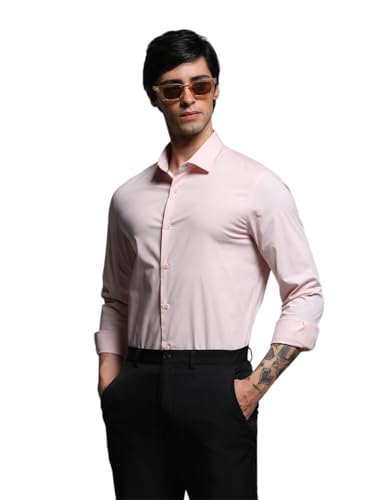 Image of Jack & Jones Men's Spread Collar Solid Cotton Slim Fit Casual Shirt