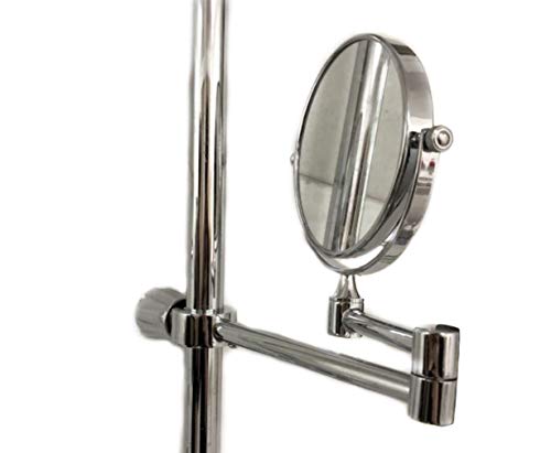 Andantabile Two Sided No Drill Slide Bar Mirror with Magnification - Shower Bar Mount Holder Clamp without Drilling Wall - For Shaving, Makeup, Rinse - Double Sided Mirror (Silver Gloss)