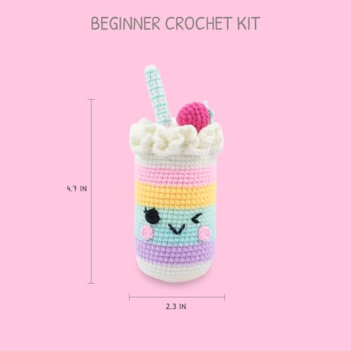 Image of HOUSE CREATIVITY Crochet Kit for Beginners, Make a Cup with Straw, Amigurumi Crochet Kit with Video Tutorial, Complete Set with Yarn, Hook & Stuffing, Cozy Stress Relief Gift for Adults & Kids