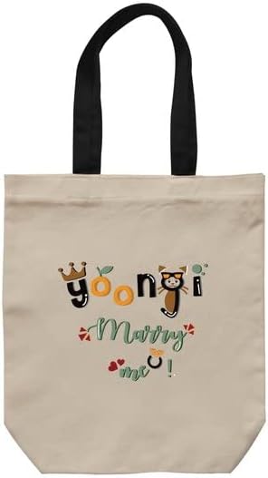 GenericYoongi marry me printed Canvas sturdy tote bag, one pocket with button closure (14 * 16 inches) for Shopping, casual outings, college bags, bts Suga bag