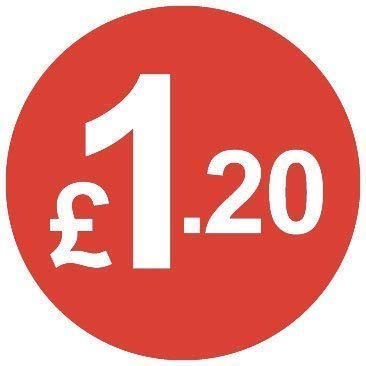 Pack of 500-20mm Price Stickers - Choose from 10p to £95 - Bright Red - Many Prices to Choose from (£1.20 - Red)